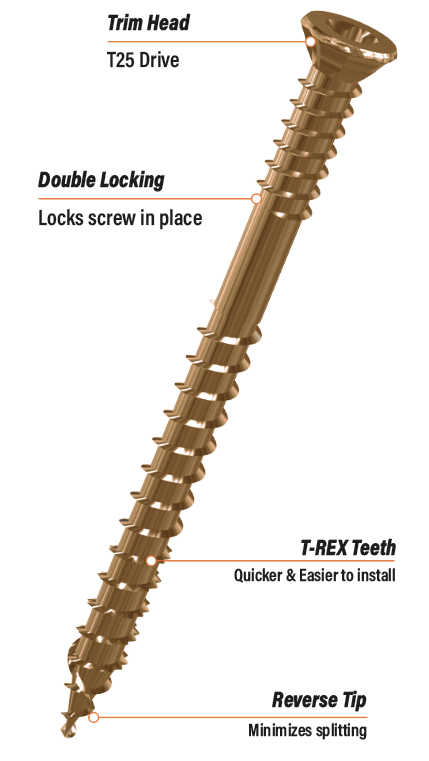 Ecko Bronze T-Rex17 Trim Head Decking Screws 10G X 65Mm Stainless Steel 316 (250 Box)