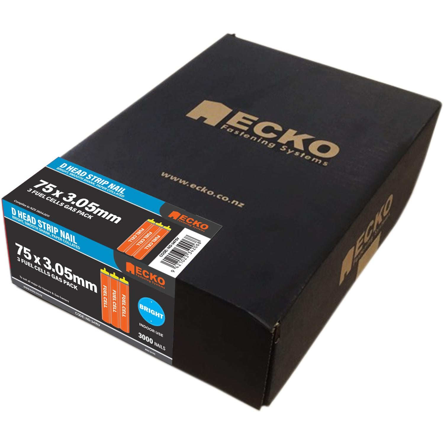 Ecko 75 x 3.05mm D Head Collated Framing Nails Gas Pack (3000 Box)