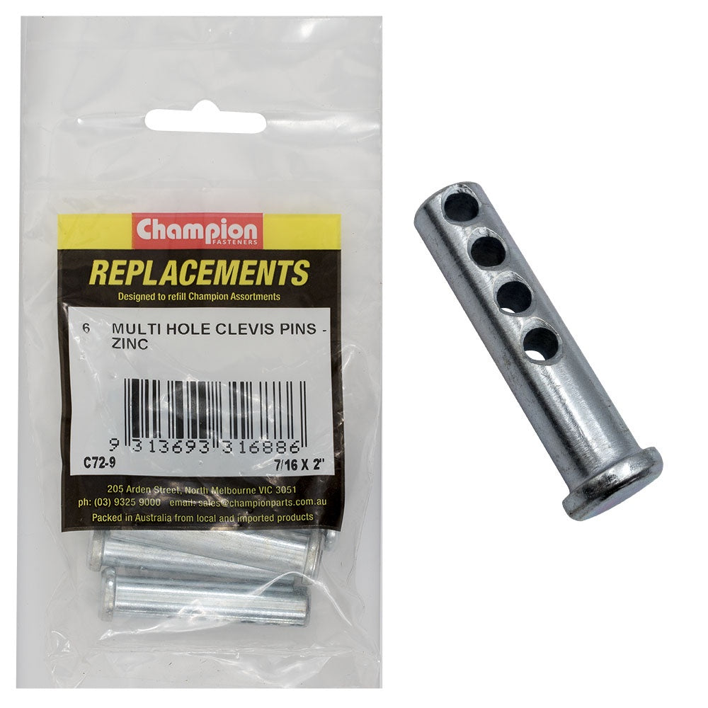 Champion 7/16 X 2in Multi Hole Clevis Pin 6pk