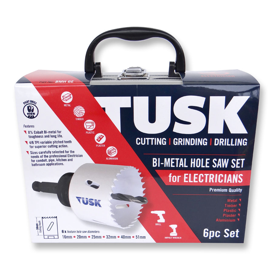 Tusk Bmh Electrician Bi-Metal Hole Saw Set Include: 16 20 25 32 40 51