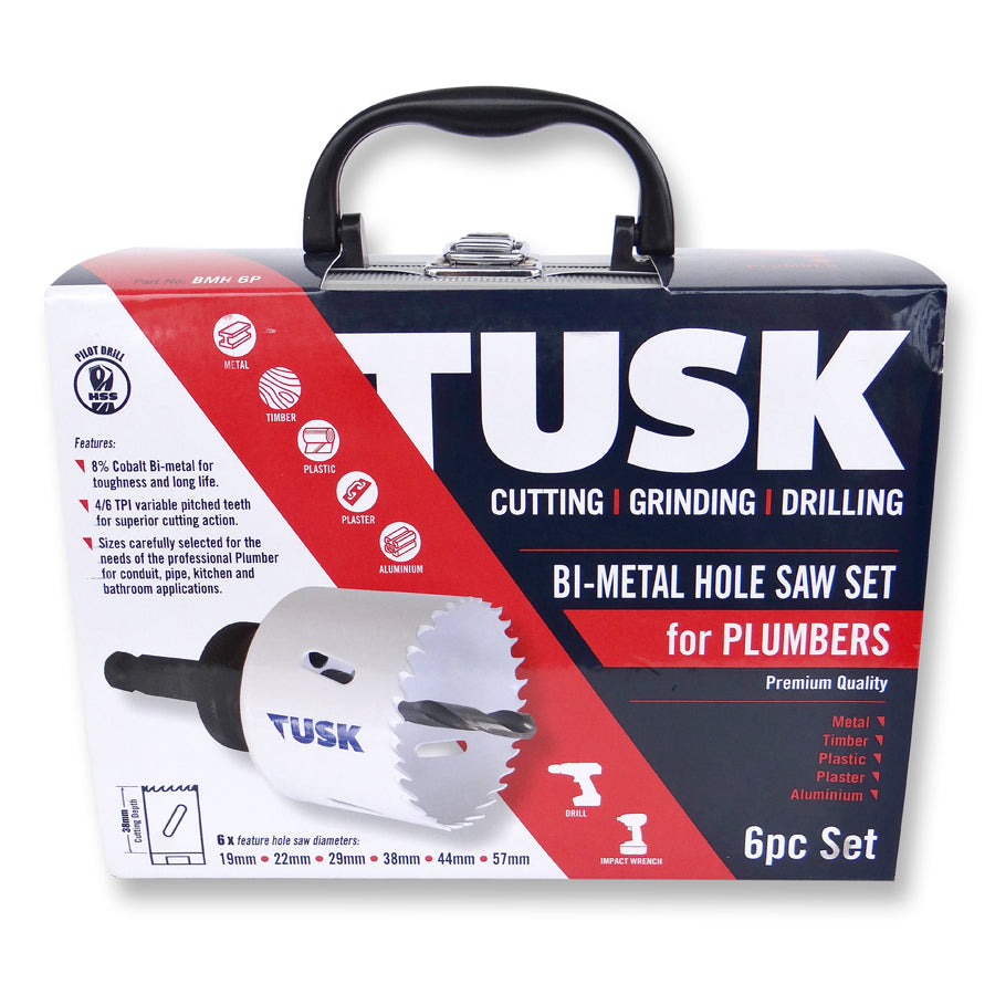 Tusk Bmh Plumber Bi-Metal Hole Saw Set Include: 19 22 29 38 44 57