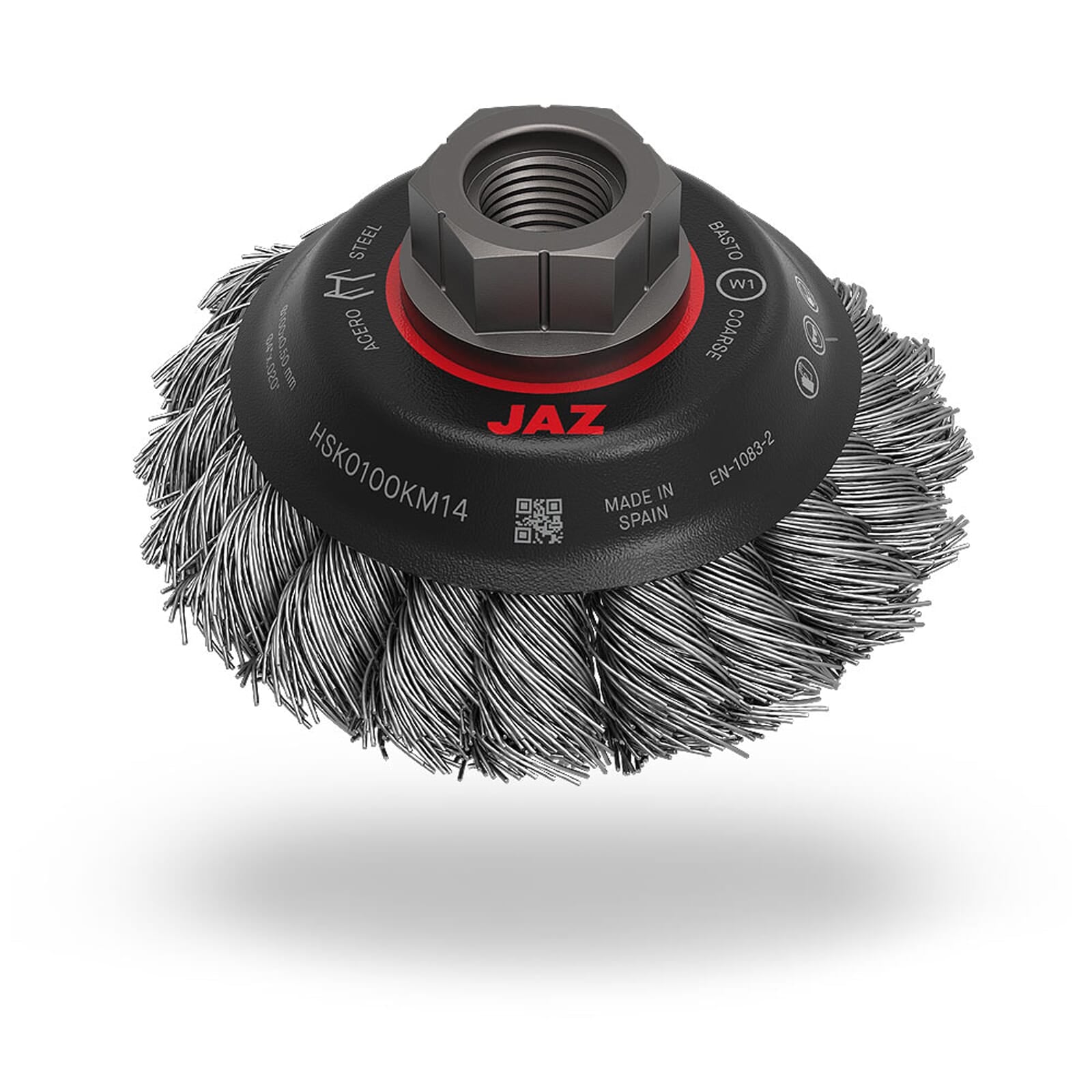 Jaz Bevelled Brush High Speed Twist Knot 100mm x 22mm x 0.5mm - M14 x 2 - Stainless Steel (BRUH-100S)