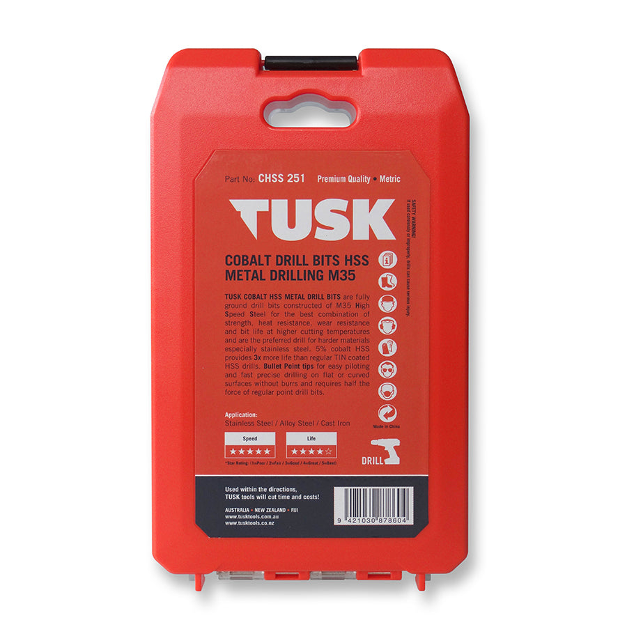 Tusk Cobalt Drill Bits Set M35 5% Bullet Point 25Pcs