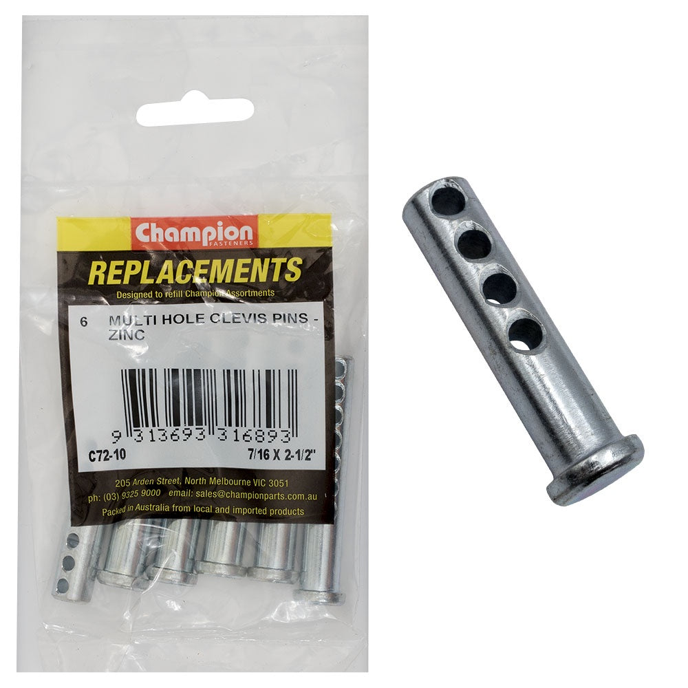 Champion 7/16 X 2-1/2in Multi Hole Clevis Pin 6pk