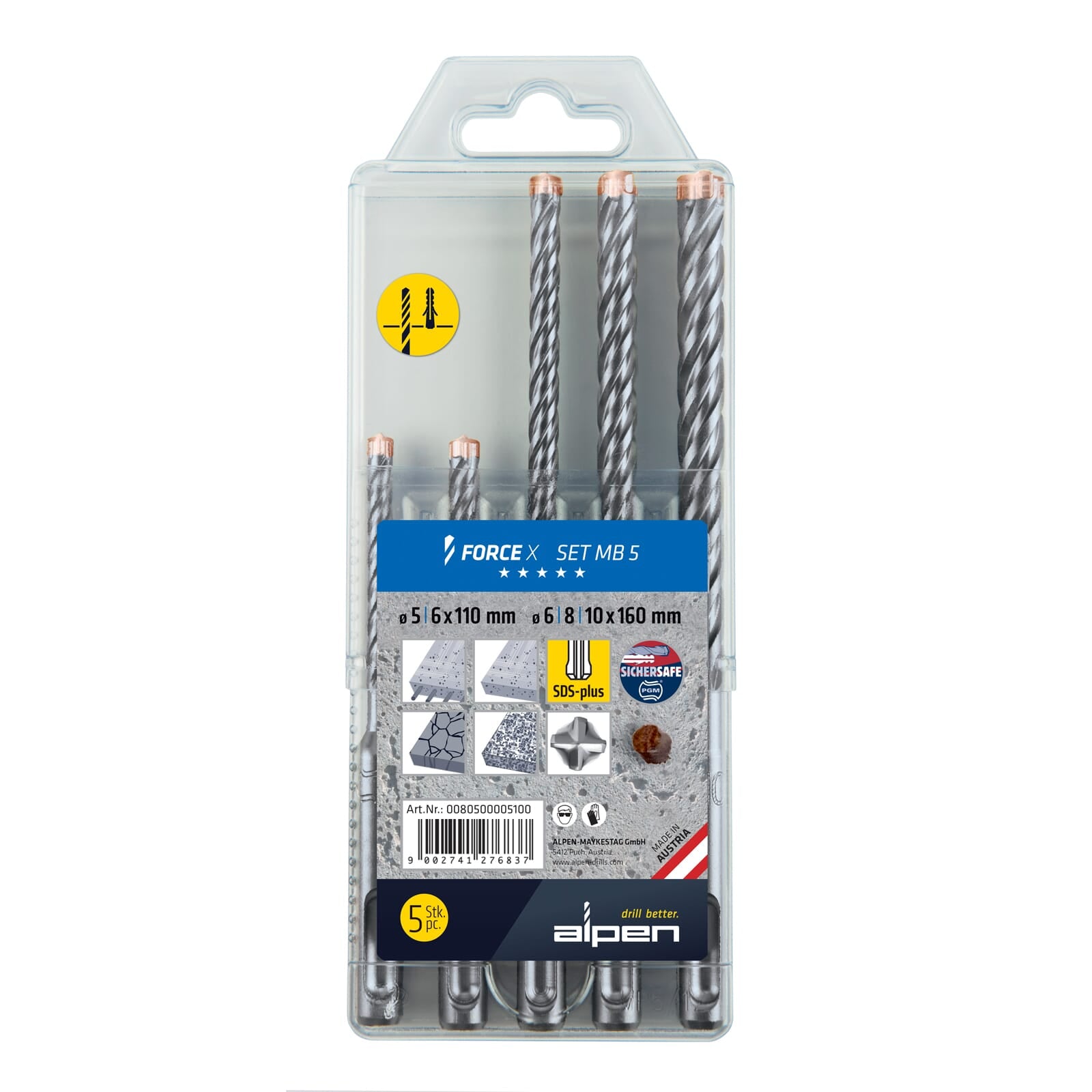 Alpen Series 805 Force X SDS-Plus Masonary Drill Set MB5 5pce