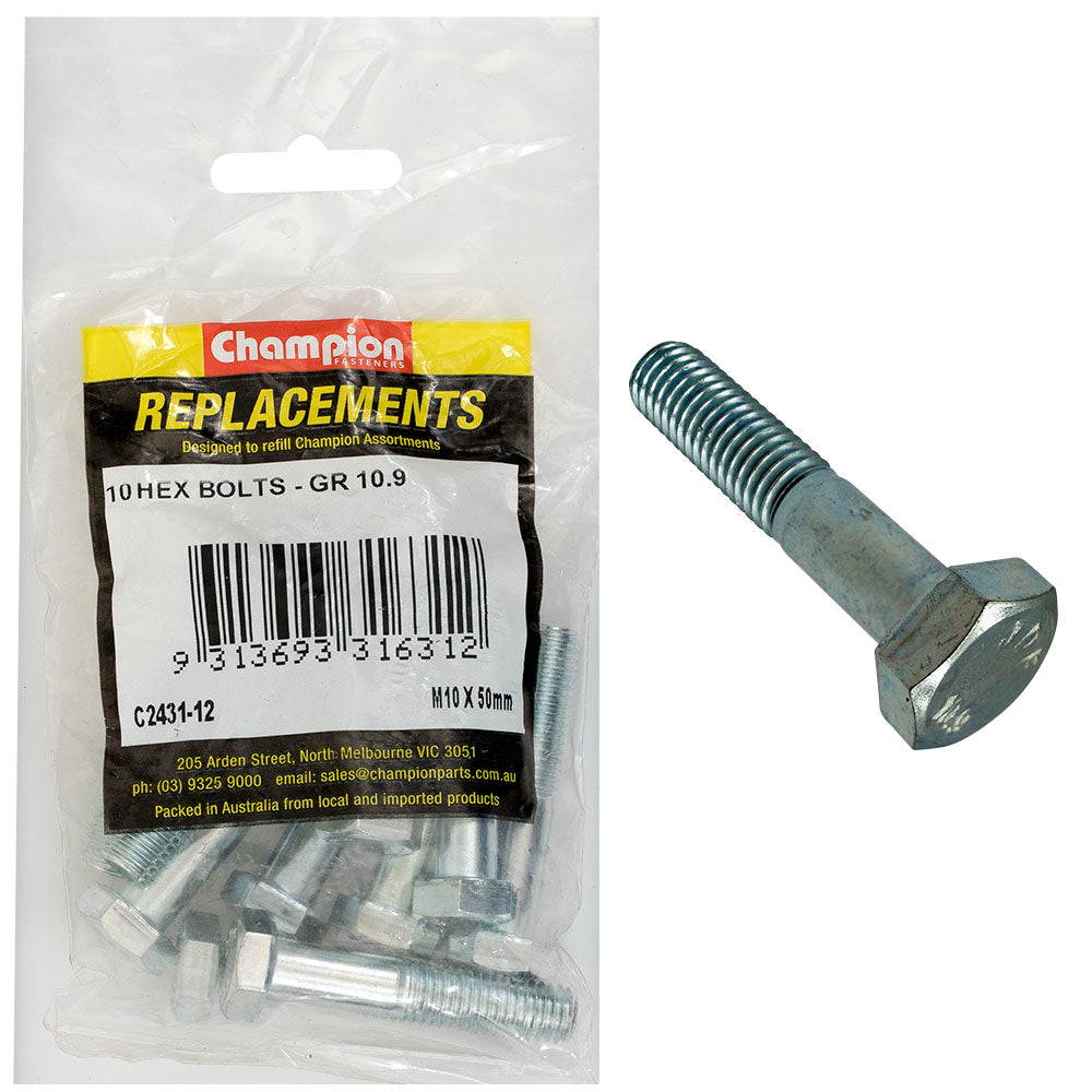 Champion Hex Bolts High Tensile M10 x 50mm 10pk
