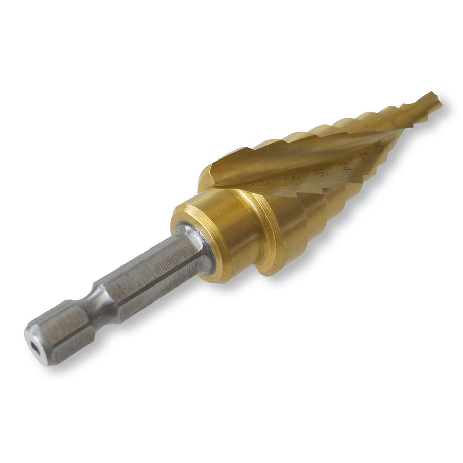 Tusk Hss Step Drill Bits 4-20Mm 9 Steps Spiral Flute Qc Hex Tin Coated