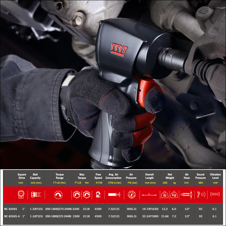 M7 Air Impact Wrench 1/2" Drive Twin Hammer Ez Grease 650Ft