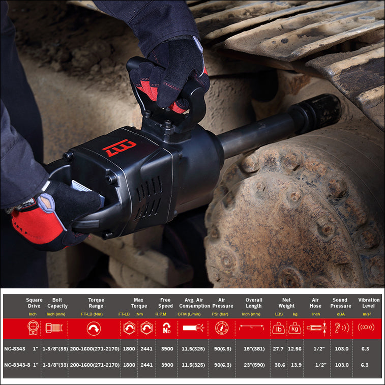 M7 Air Impact Wrench 1" Drive Pin Less 8" Anvil 1800Ft