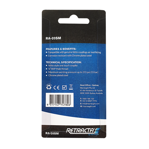 Macnaught Nitto Style Coupler 1/4" Bsp Male Air Fitting - RA-20SM
