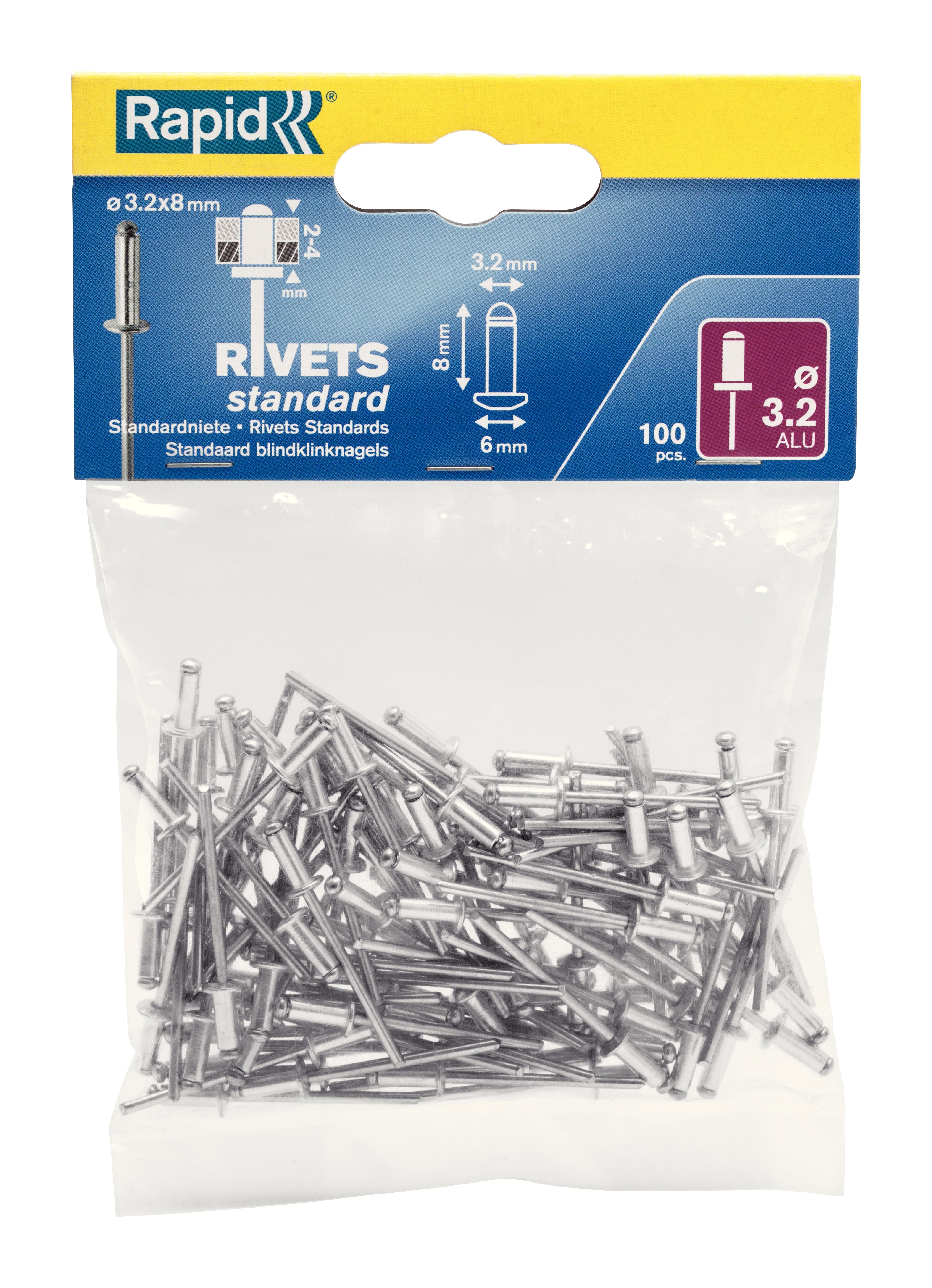 Rapid Rivets 3.2X8Mm Standard Aluminium 100Pc