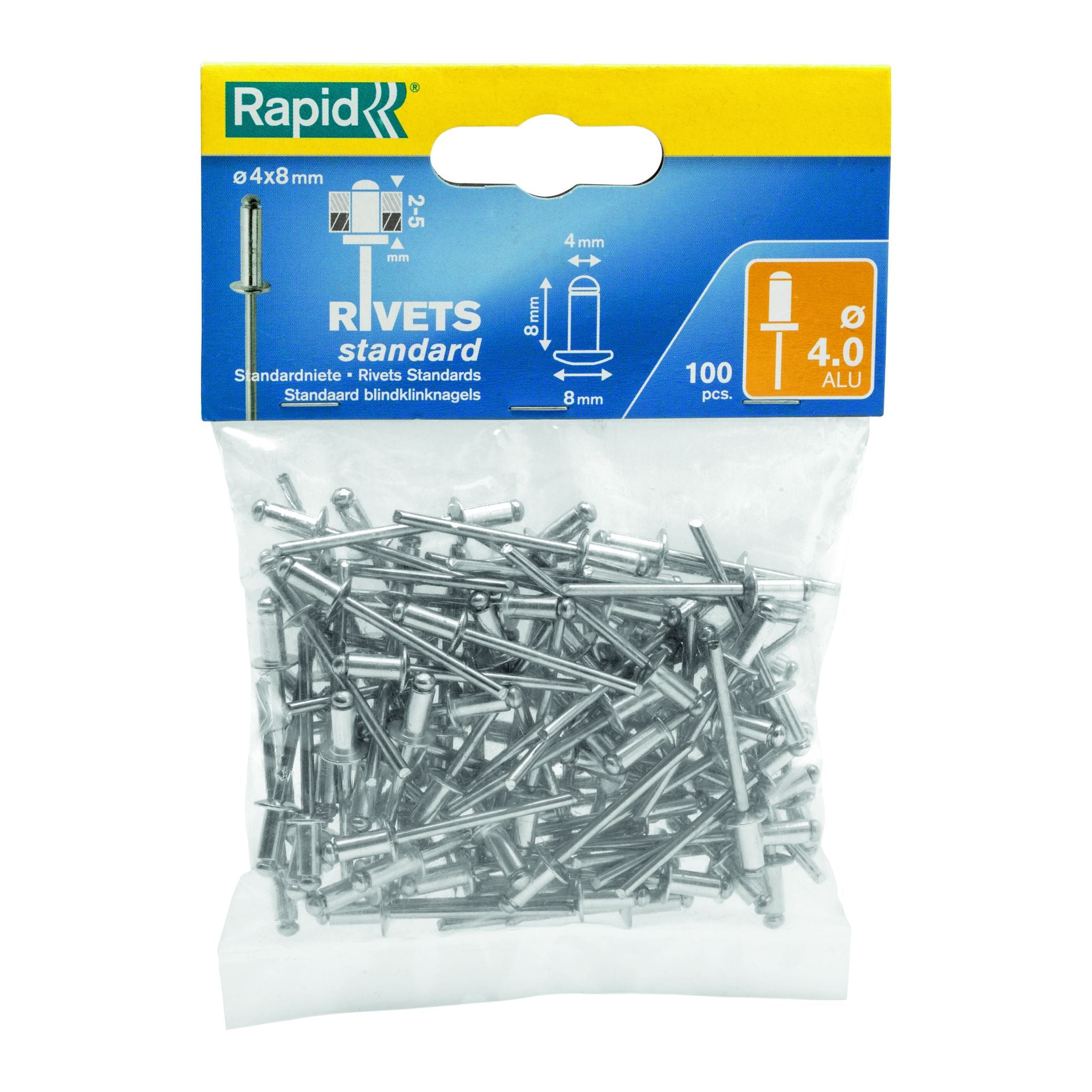 Rapid Rivets 4X8Mm Standard Aluminium 100Pc
