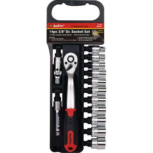 Ampro Socket Set 3/8"Dr 8-19Mm 6Pt 14Pc (Open Rack Type)