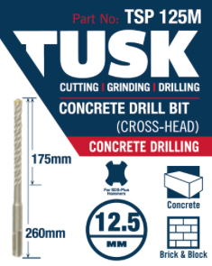 Tusk Concrete Drill Bits (Cross Head) 12.5Mm X 260Mm (175Mm)