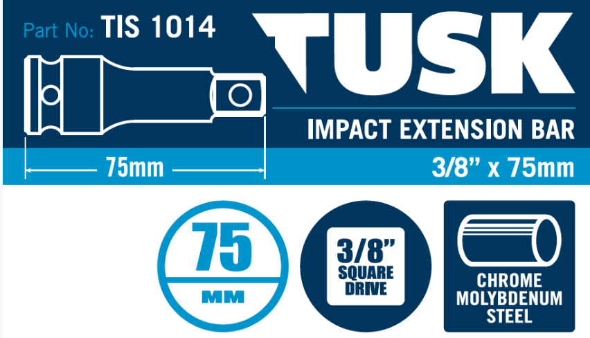 Tusk Impact Extension Bar - 3/8 Inch X 75Mm