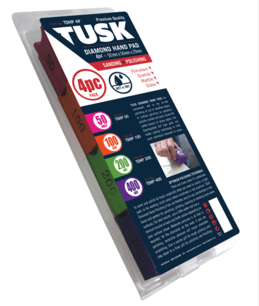 Tusk Diamond Hand Pad 50/100/200/400 Grit 4Pc Pack
