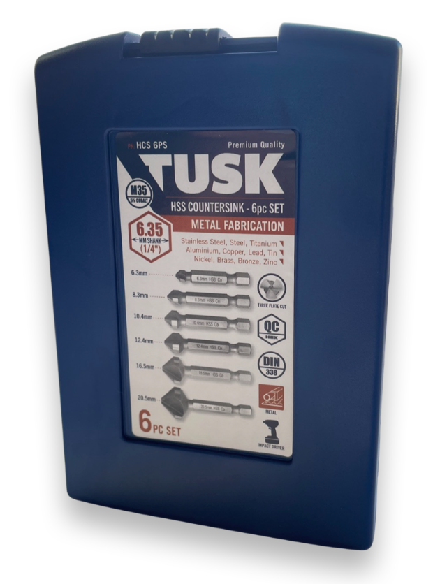 Tusk Hss Countersink 6Pc Set 6.3/8.3/10.4/12.4/16.5/20.5 Qc Hex M35 5% Cobalt