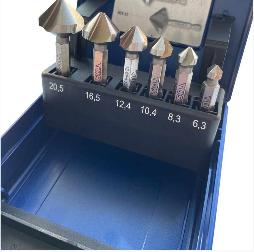 Tusk Hss Countersink 6Pc Set 6.3/8.3/10.4/12.4/16.5/20.5 Qc Hex M35 5% Cobalt