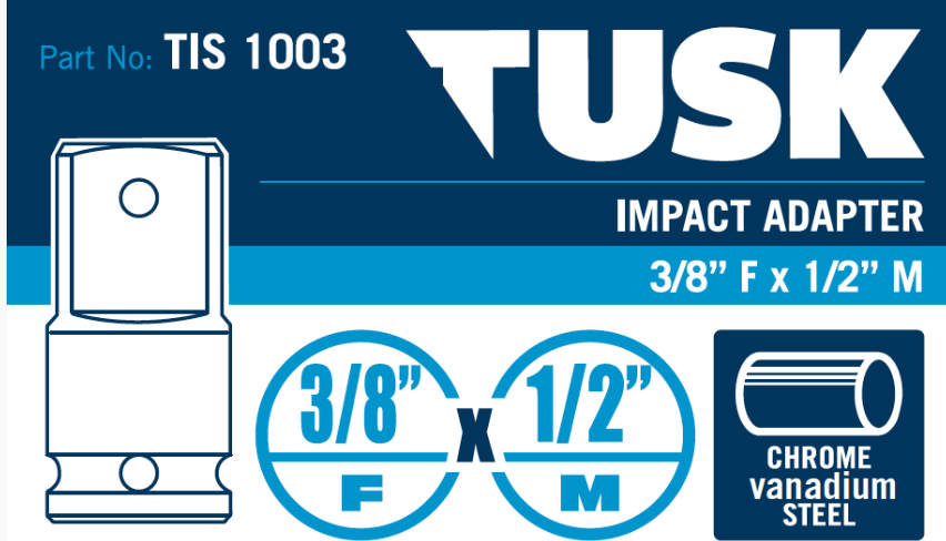 Tusk Impact Adapter - 3/8 Inch Fx1/2 Inch M
