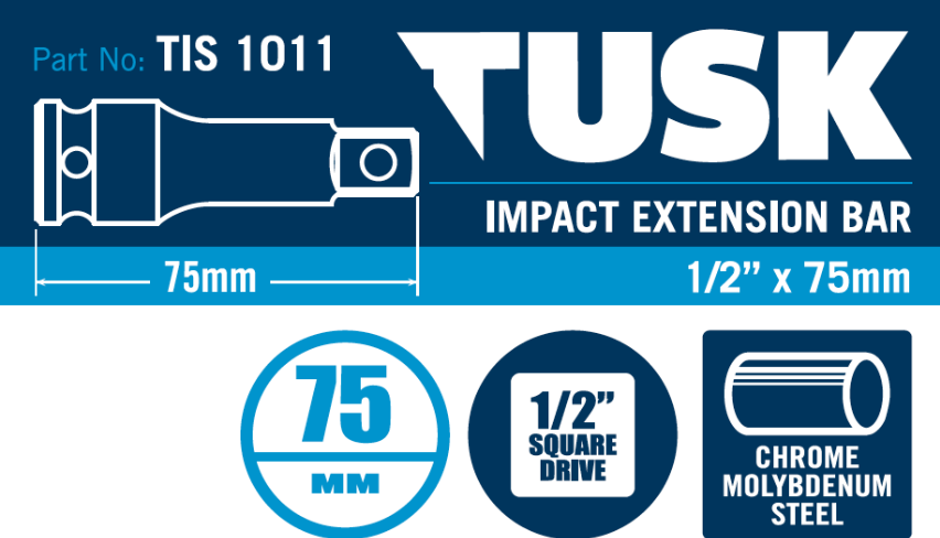 Tusk Impact Extension Bar - 1/2 Inch X 75Mm
