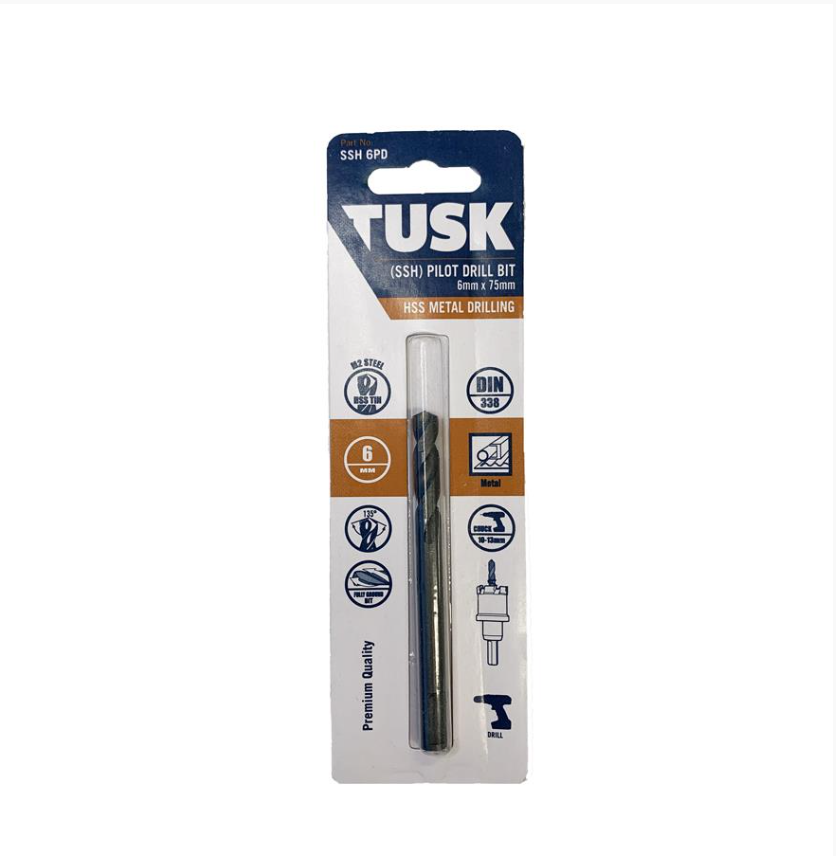 Tusk Pilot Drill Bits For Stainless Steel Hole Saw (Tct) - 6Mm X 75Mm