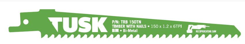 Tusk Bim Reciprocating Saw Blades For Timber With Nails 150 X 1.2 X 6Tpi 5Pc Pack