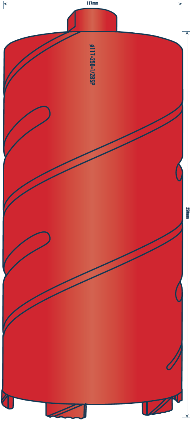 Tusk Diamond Core Bits - 117 X 265/250 X 6T X 1/2 Inch Bsp
