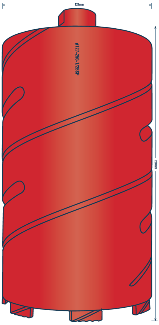 Tusk Diamond Core Bits - 127 X 265/250 X 6T X 1/2 Inch Bsp