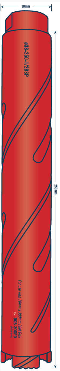 Tusk Diamond Core Bits - 38 X 265/250 X 3T X 1/2 Inch Bsp