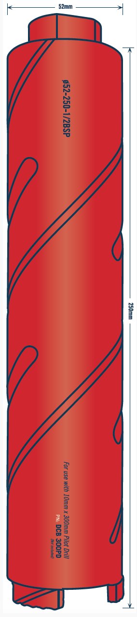 Tusk Diamond Core Bits - 52 X 265/250 X 3T X 1/2 Inch Bsp