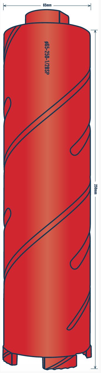 Tusk Diamond Core Bits - 65 X 265/250 X 4T X 1/2 Inch Bsp