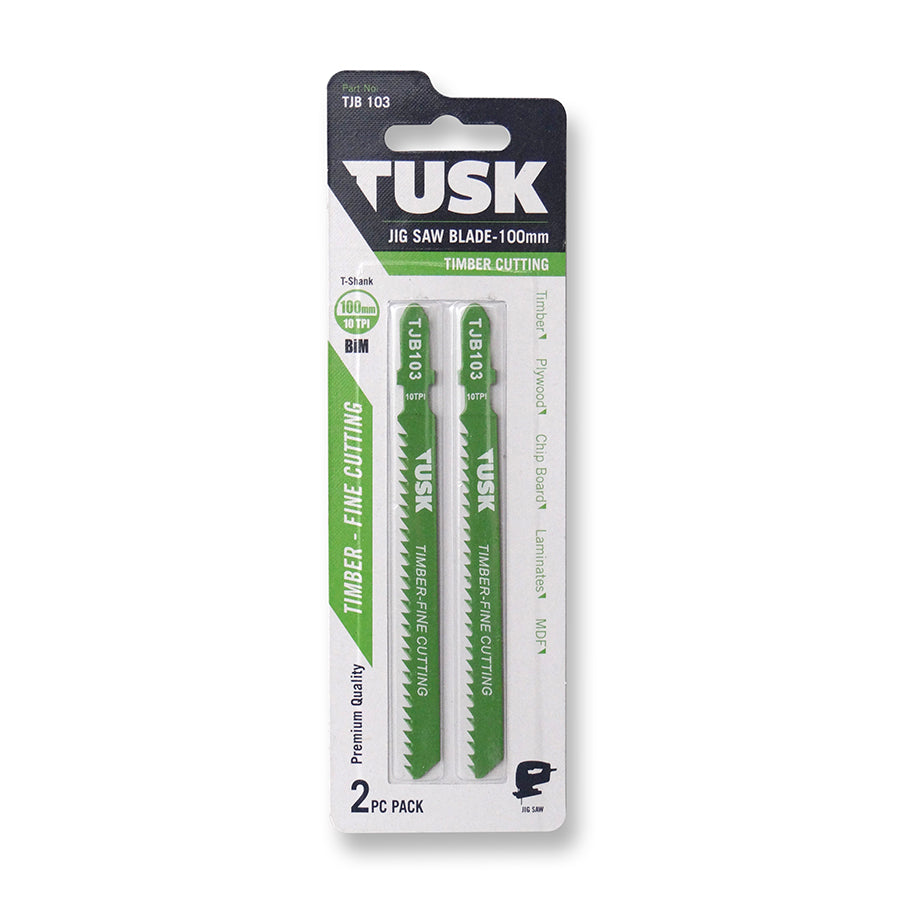 Tusk Jigsaw Blades For Timber 100 X 10Tpi Bim T-Shank 2Pc Pack