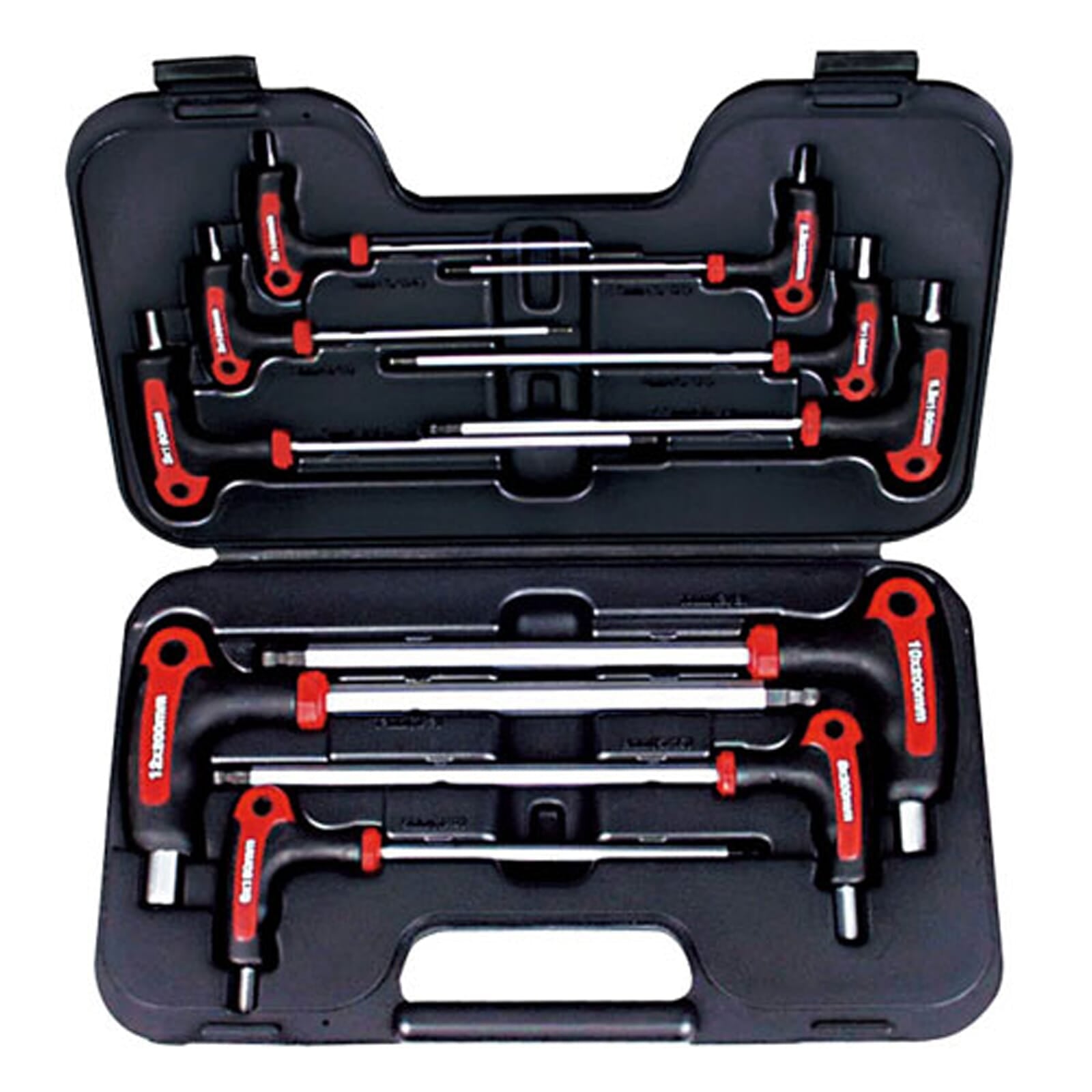 AmPro T-Handle Hex Wrench Set 10pc - AF - Ball End (5/64", 3/32", 1/8", 5/32", 3/16", 7/32", 1/4", 5/16", 3/8", 1/2")