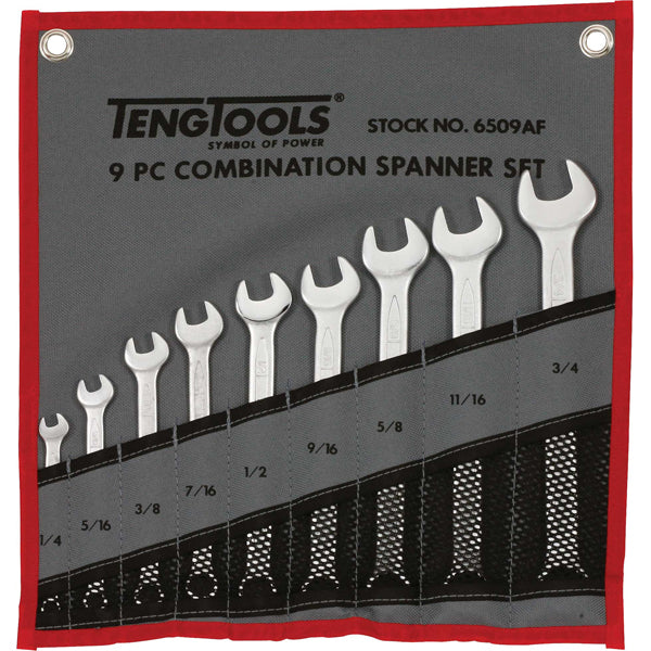 Teng 9Pc Combination Af Spanner Set W/Wallet 1/4 - 3/4In