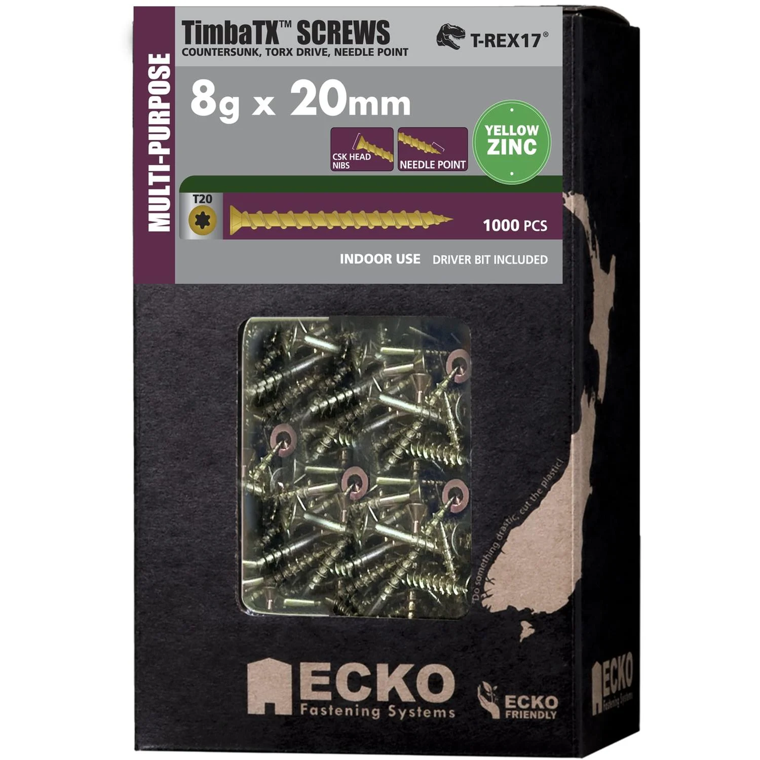 Ecko Timbatx™ Multi-Purpose Screw Yellow Zinc 8G X 20Mm (5000 Box)