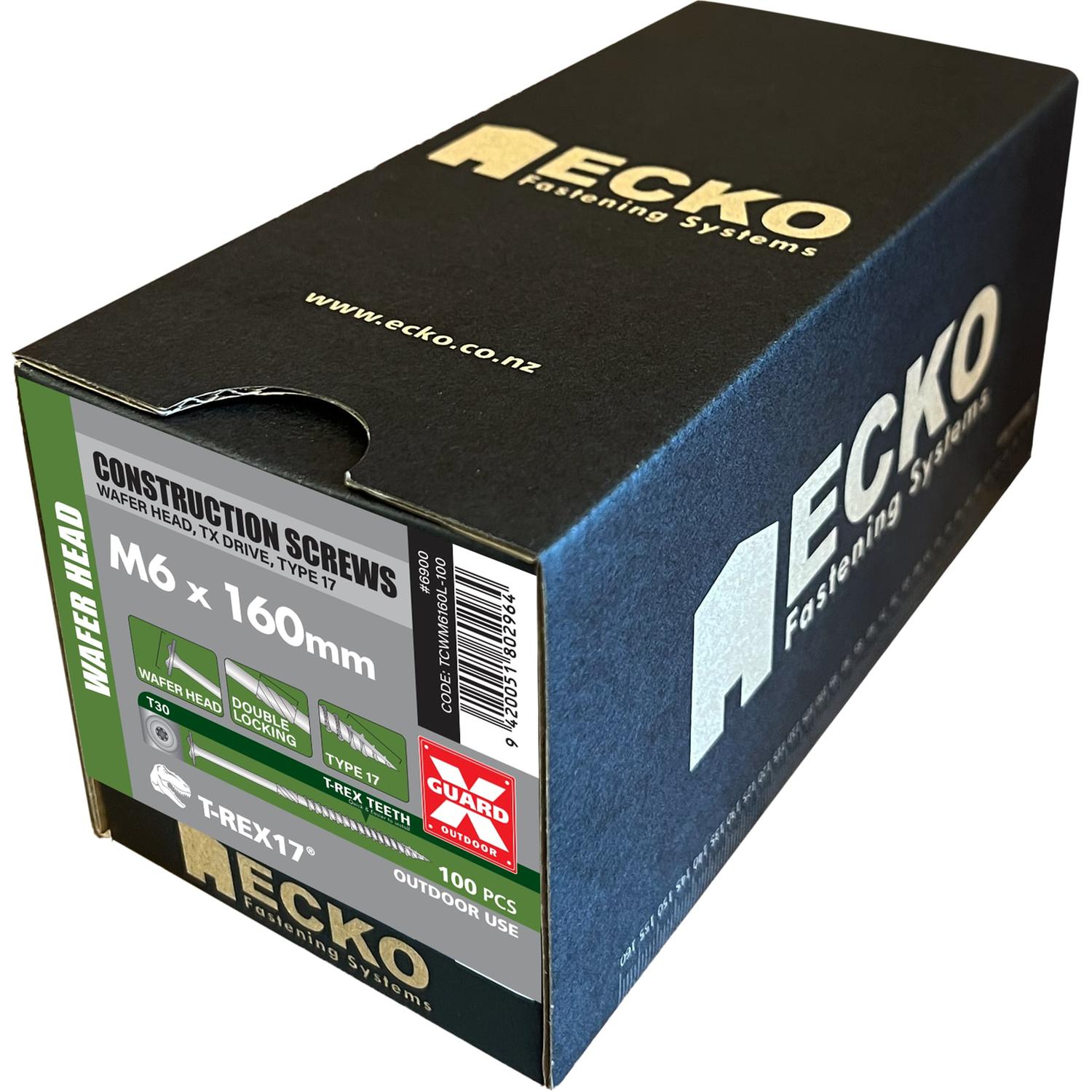 Ecko T-Rex17 Wafer Head Construction Screws M6 X 160Mm (800 Pack)