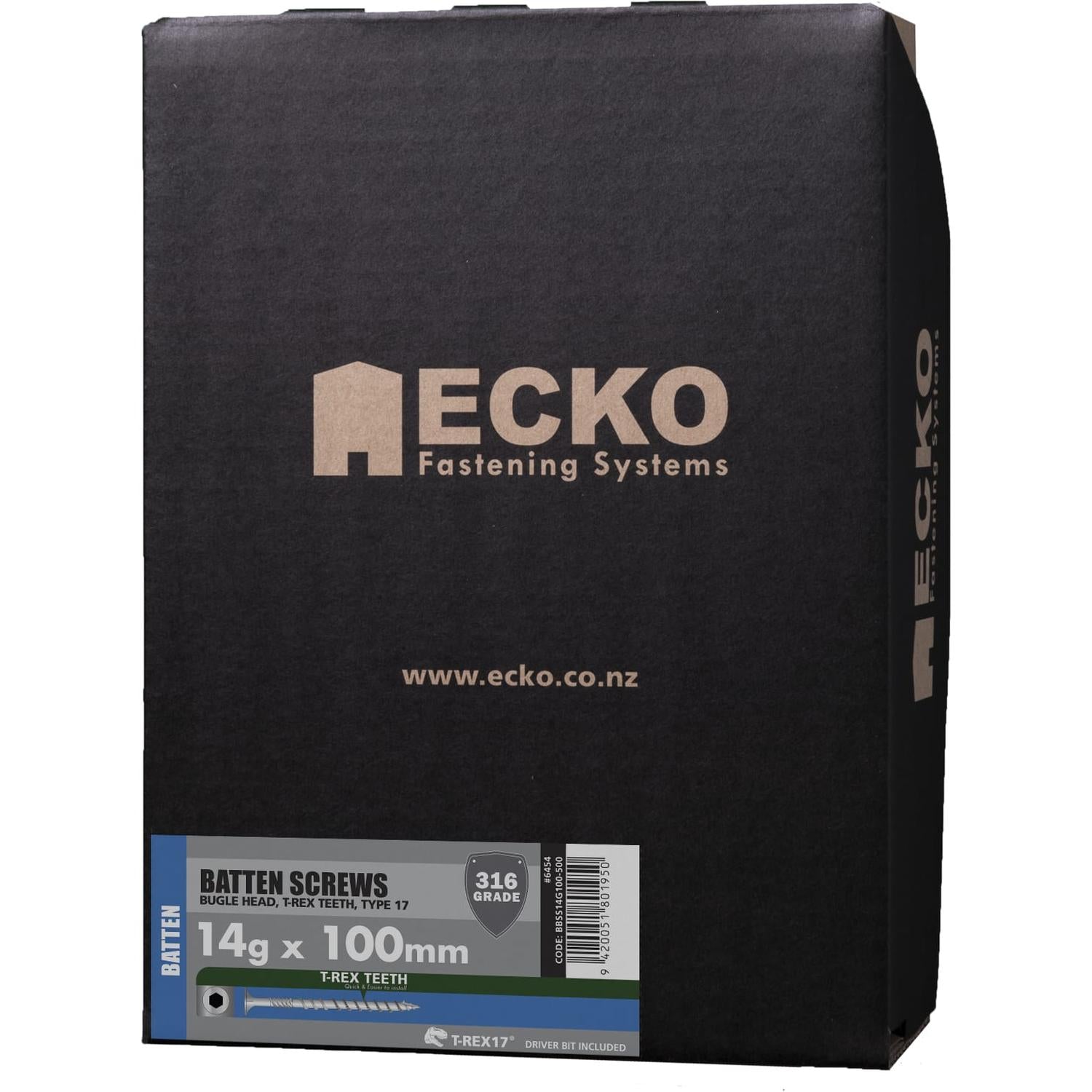 Ecko T-Rex 14Gx100Mm Bugle Screws Stainless 316 (500 Box)