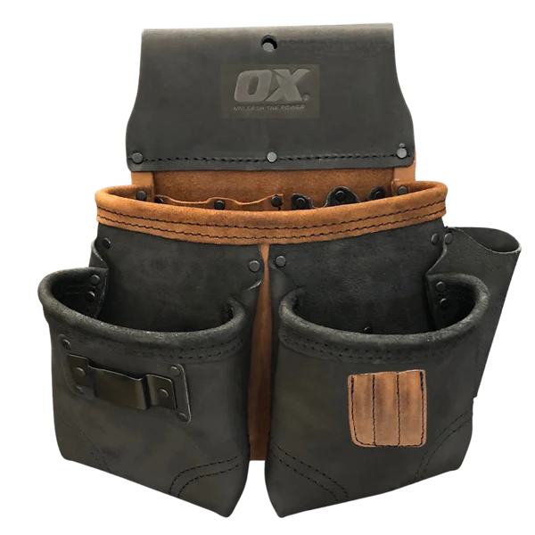 OX Tan & Black Leather Fasteners Pouch - 11 Pocket