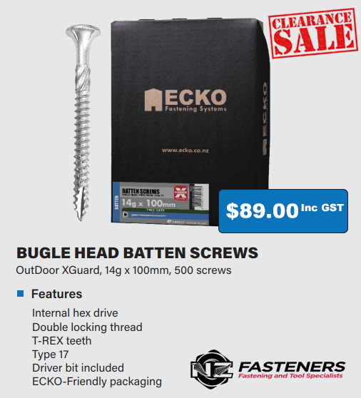 Ecko Batten Screws With T-Rex Teeth 14G X 100Mm Galvanised (500 Box)