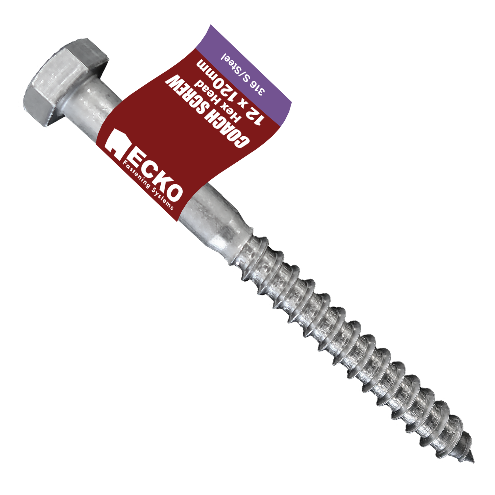 Ecko Coach Screw M12 X 65Mm Stainless (25 Pack)