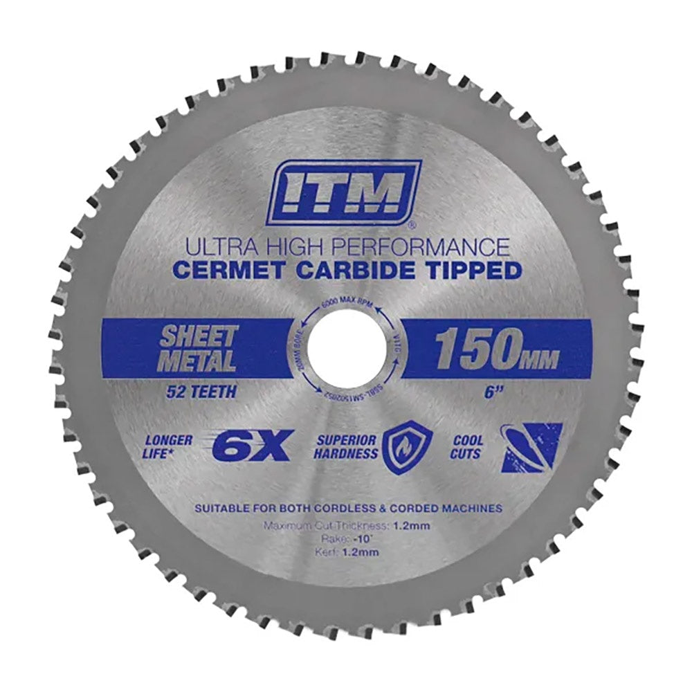 ITM 150mm Sheet Metal Cutting Blade Cermet CarbideTipped 52T