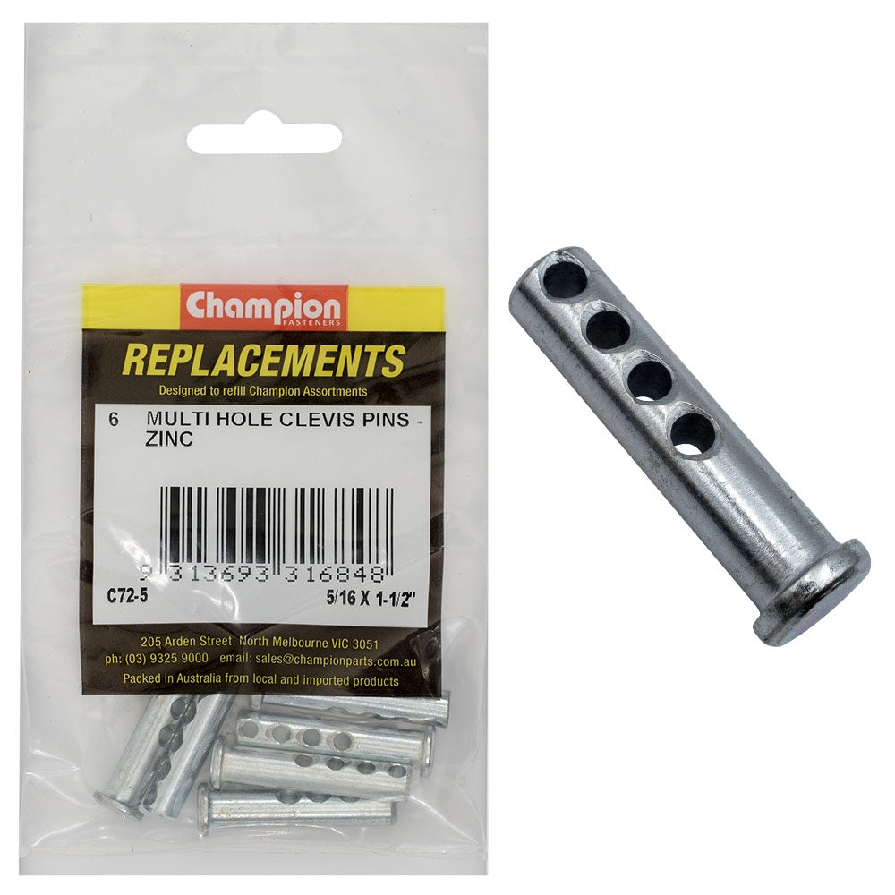 Champion 5/16 X 1-1/2in Multi Hole Clevis Pin 6pk