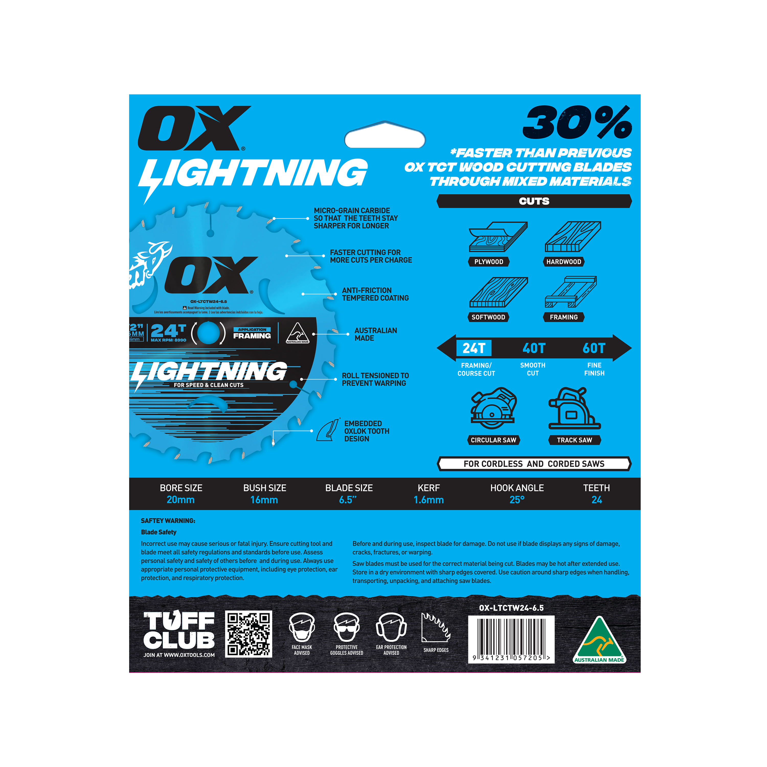 OX Pro Lightning 165mm Circular Saw Blade | 24T