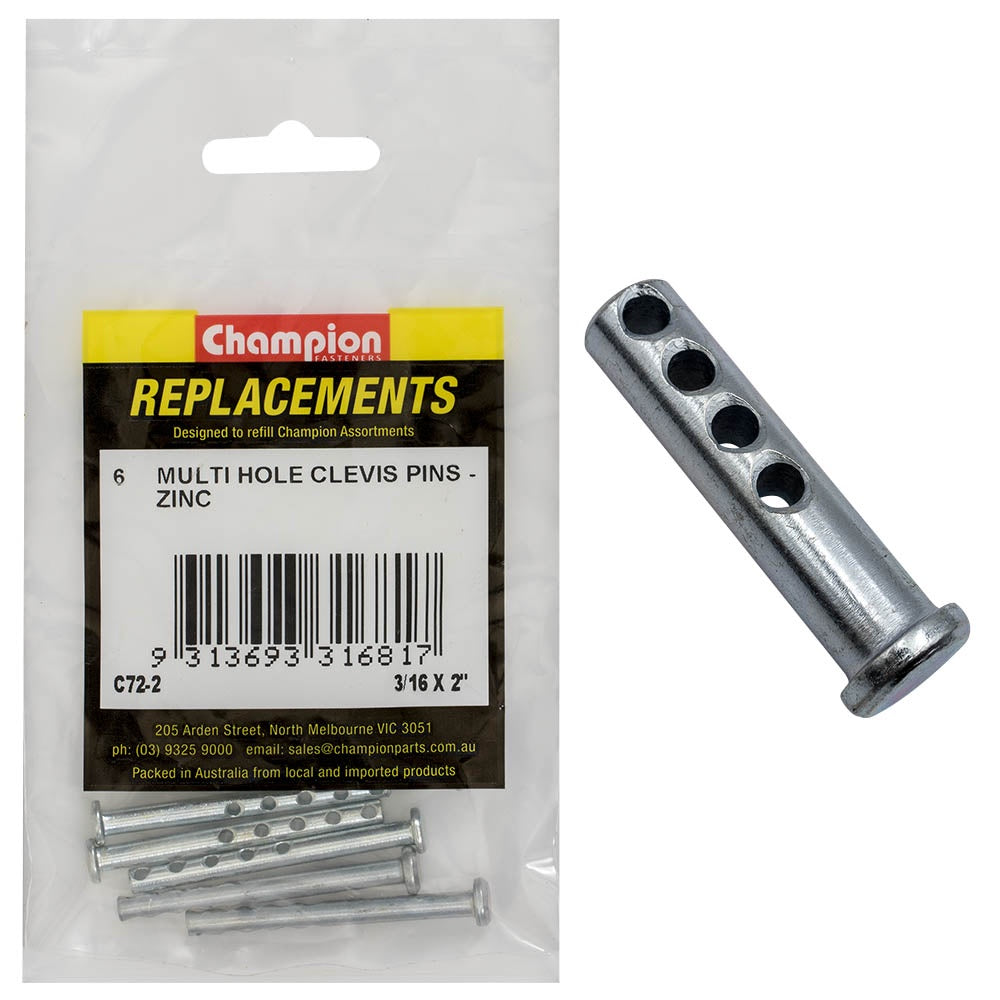 Champion 3/16 X 2in Multi Hole Clevis Pin 6pk