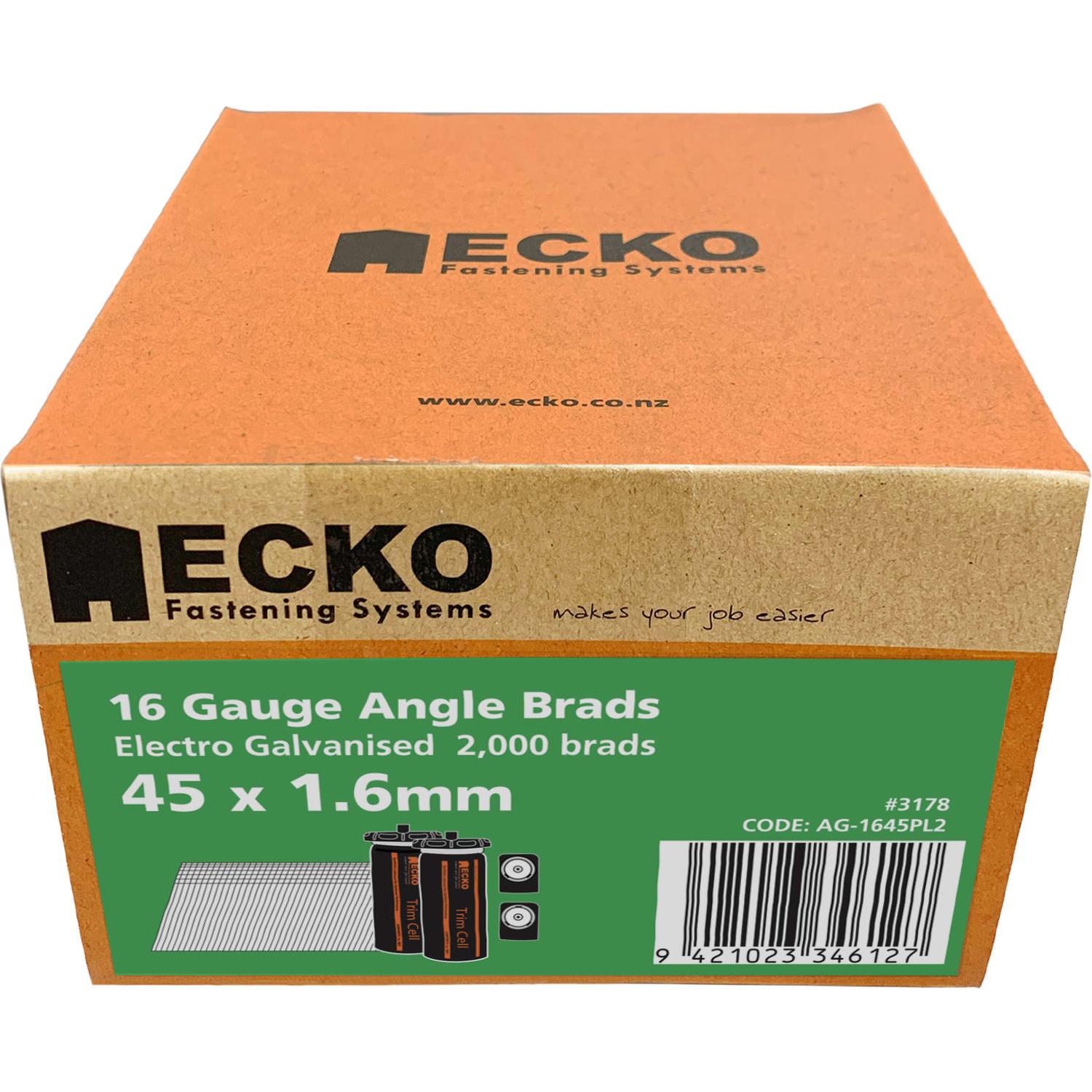 Ecko 16 Gauge Angle Brads Gas Pack 45 X 1.6Mm Electro Galvanised (2000)