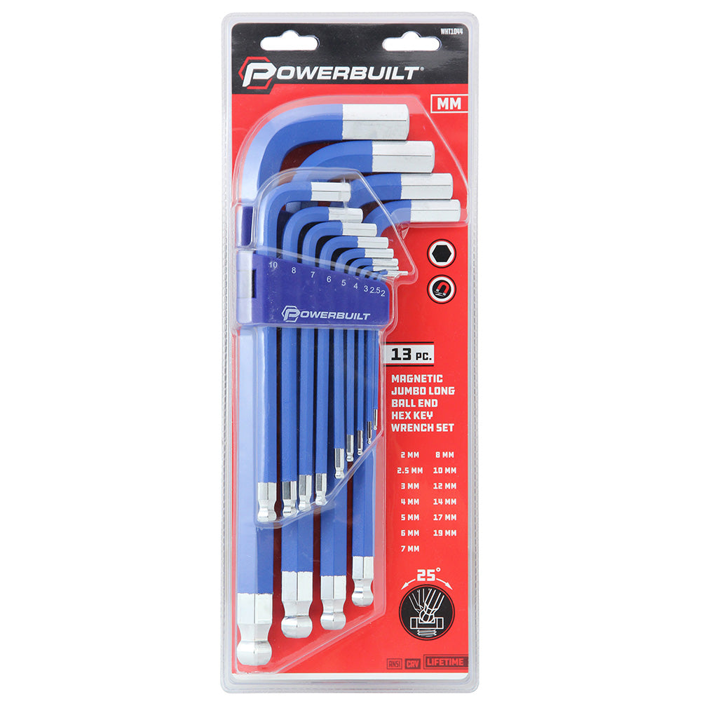 Powerbuilt 13pc Jumbo Long Magnetic Metric Hex Key Wrench Set