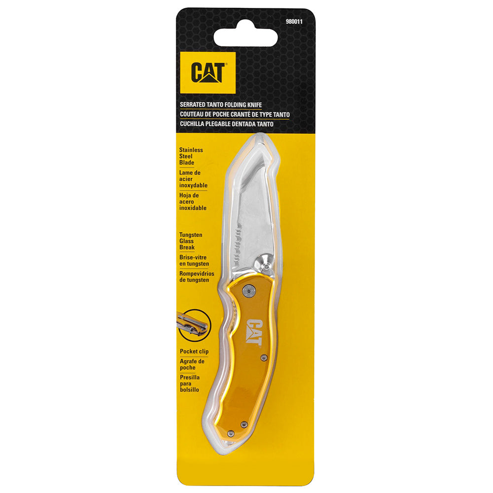 Cat 165Mm Tanto Serrated Folding Knife W/Glass Break