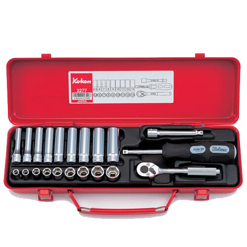 Koken 2277 Std & Deep Socket Set 6Pt 21Pc 1/4"Dr 5.5-13Mm