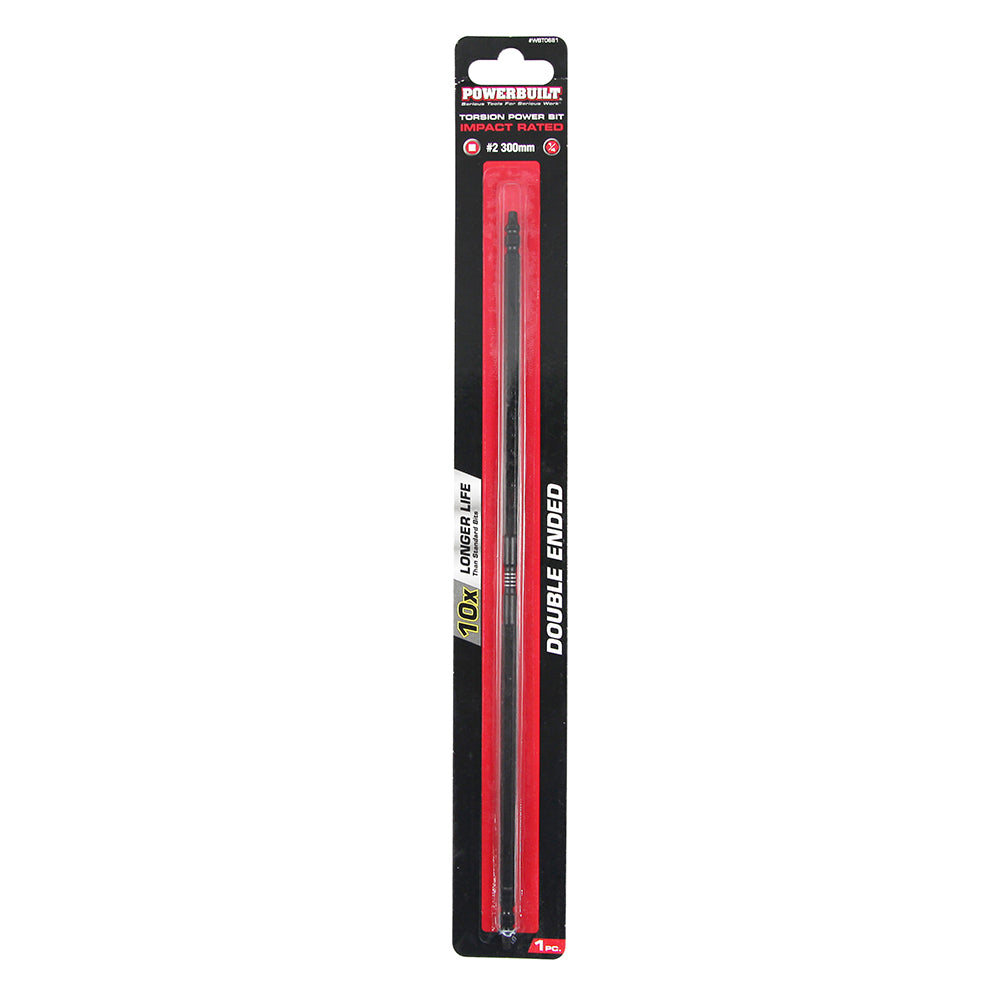 Powerbuilt 1/4" Torsion Impact Power Bit - Robertson #2 X 300Mm Long Double Ended