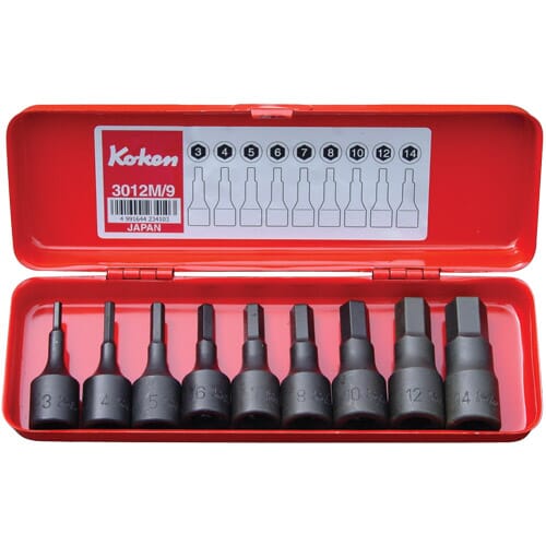 Koken 3012M/9 Inhex Socket Set In Case 9Pc 3/8"Dr 3-14Mm